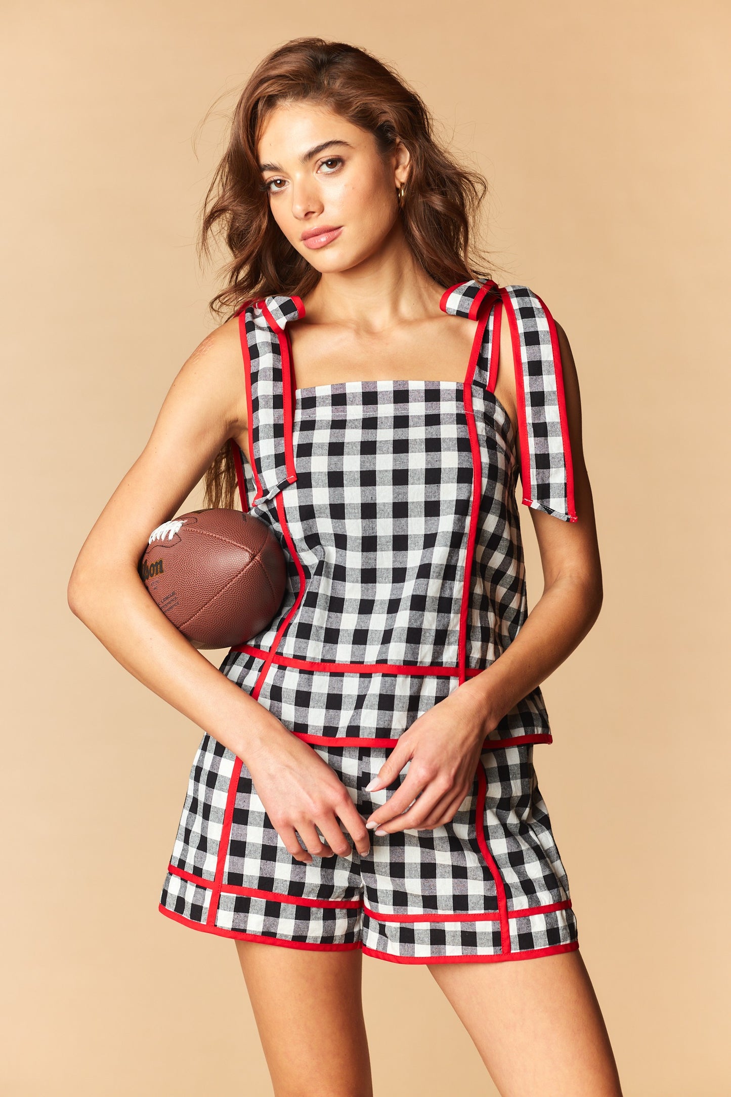 Saturday in Athens Spirit Gingham Ribbon Shorts Set