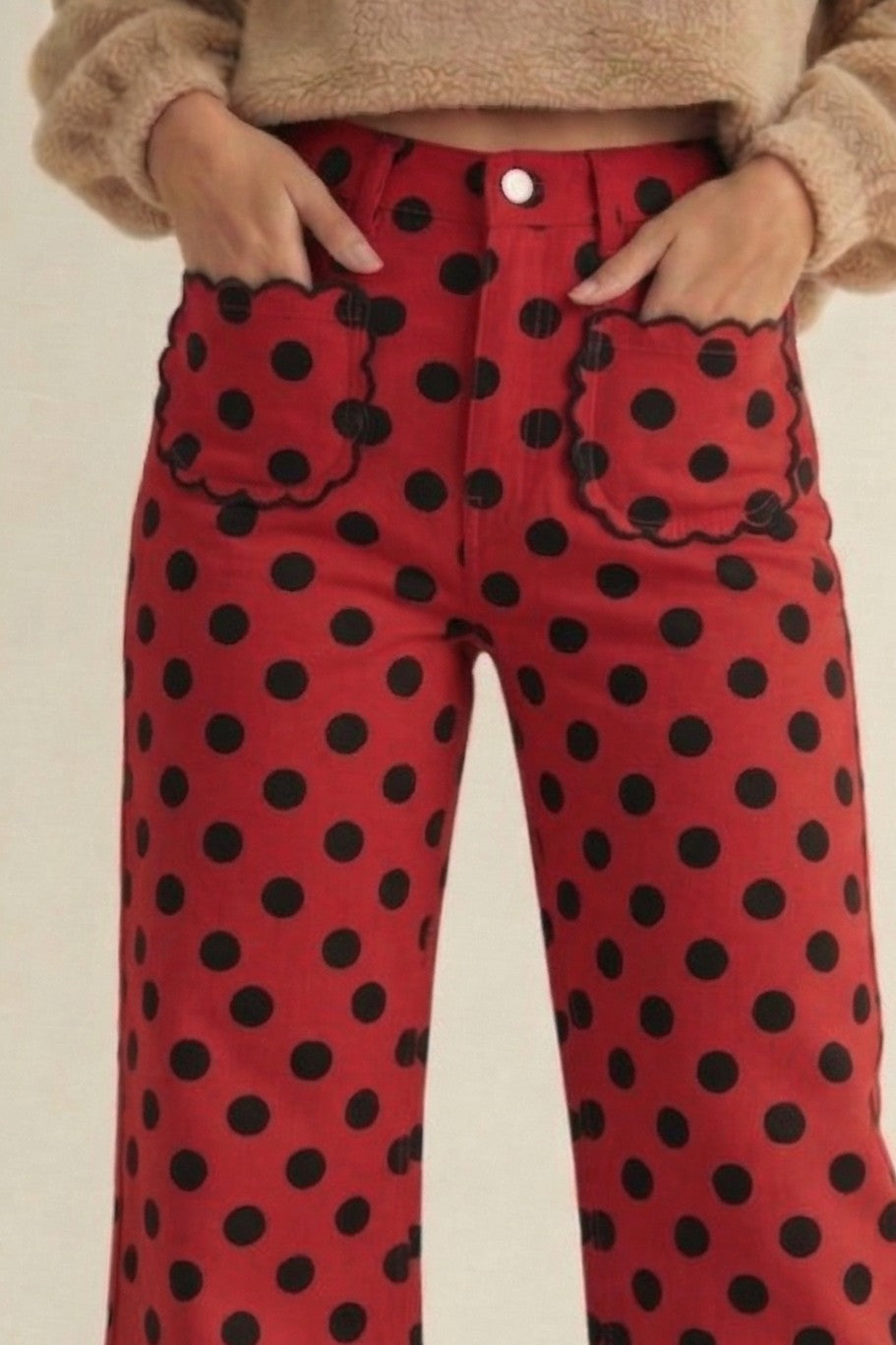 The Dottie Red Polka Dot Wide-Leg Pants