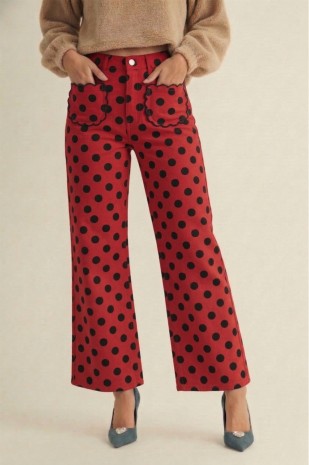 The Dottie Red Polka Dot Wide-Leg Pants