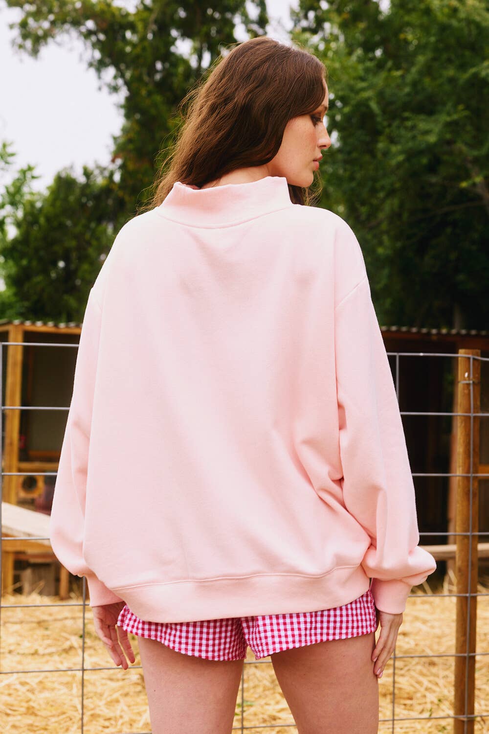 Sweet Peony BLESSED Baby Pink Embroidered Mockneck Sweatshirt - American Graham Apparel