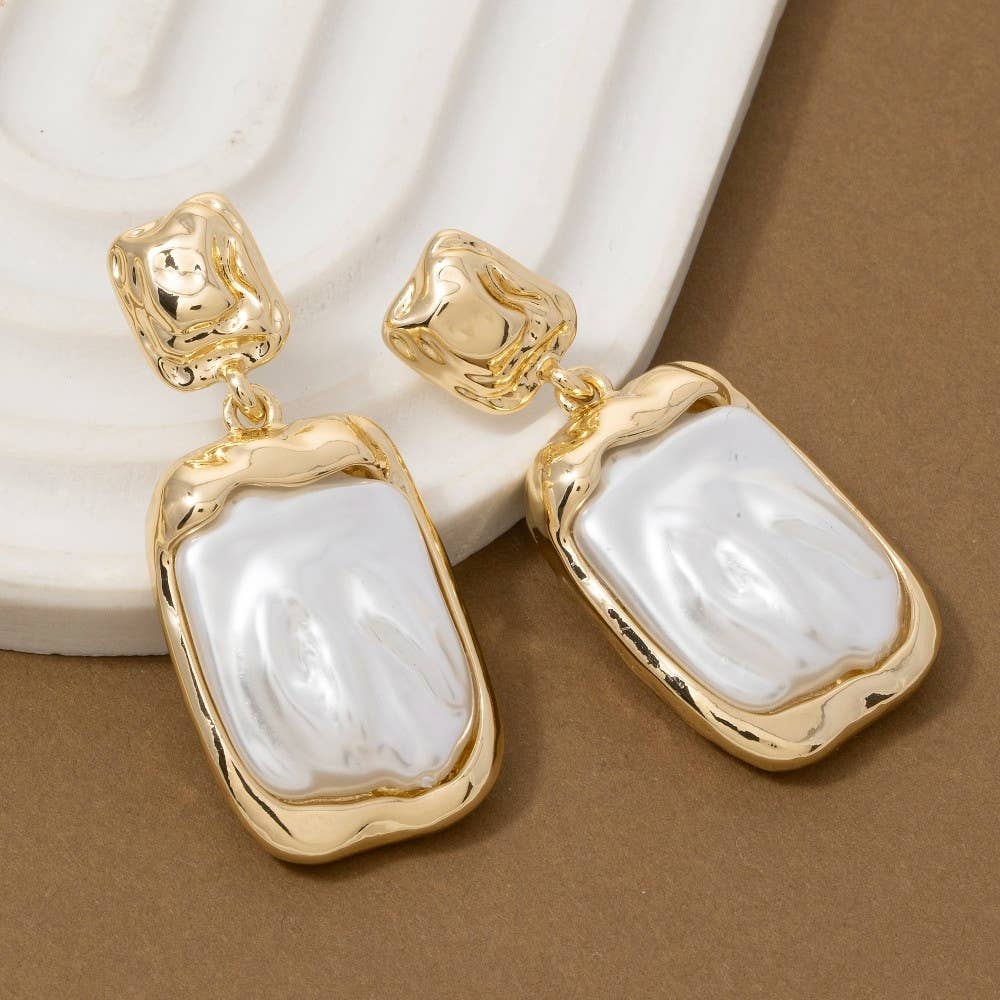 The Pearl Social: Metallic And Pearl Rectangle Stud Dangle Earrings