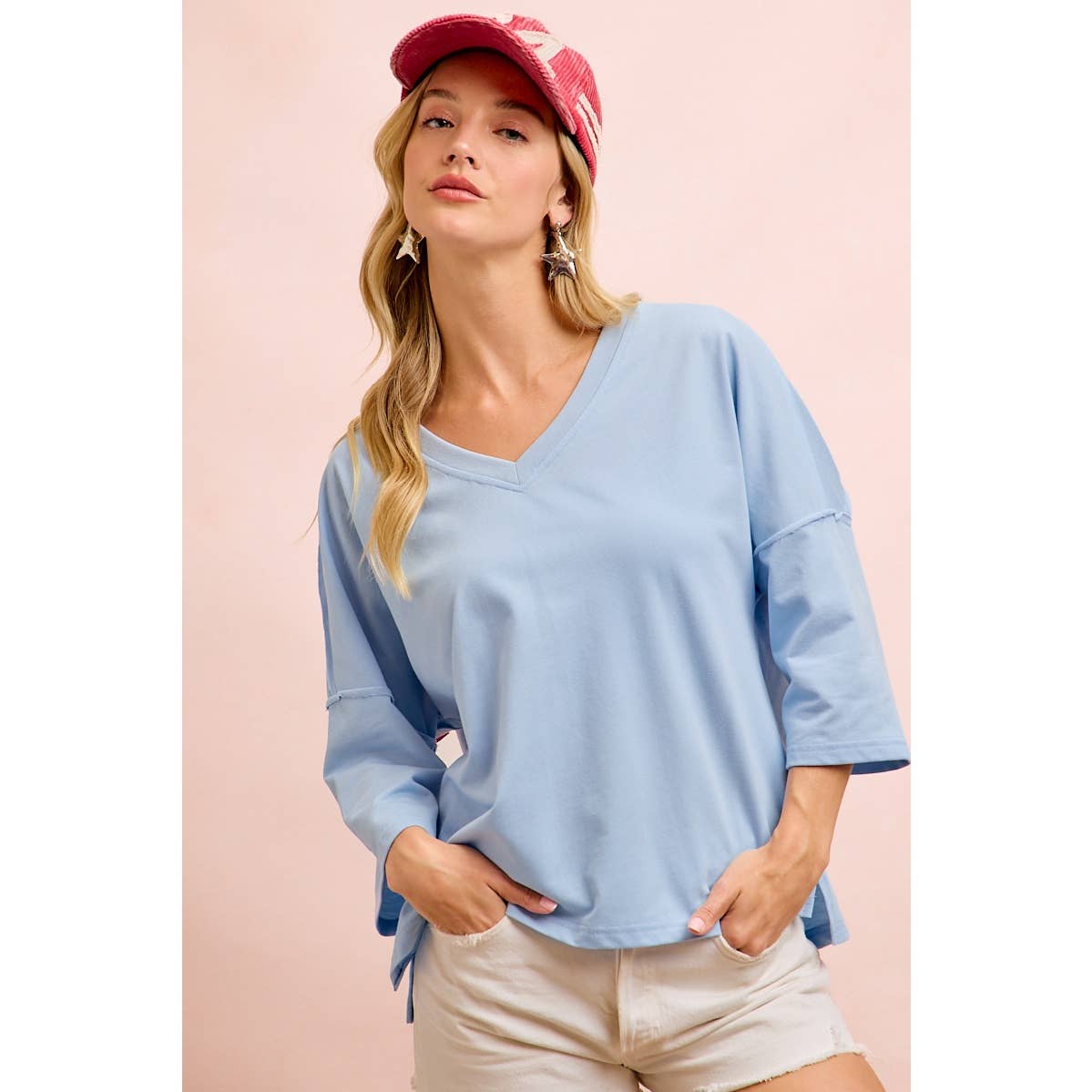 Americana Lace Patch Oversized V-Neck Top