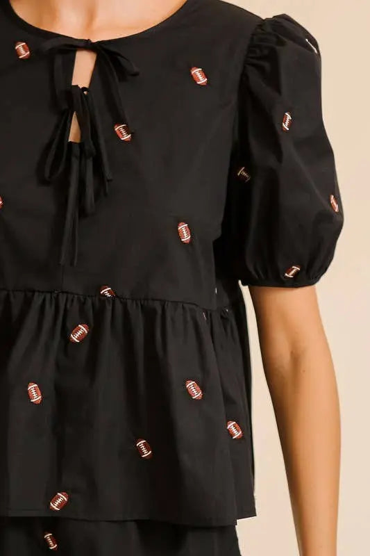 Short Sleeve Tie Top - MN3024: Black / S Twentyten