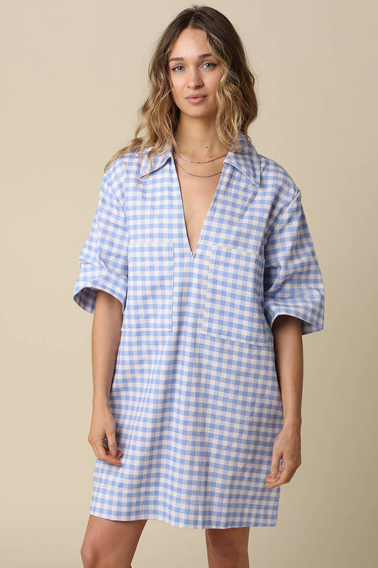 Liberty Blue Gingham Oversized Shirt Dress