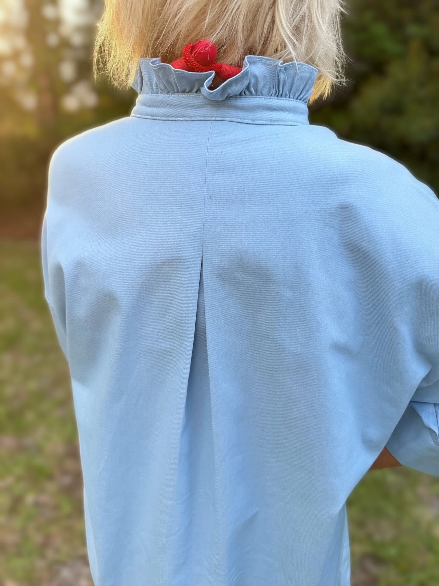 Southern Skies Blue Ruffle Collar Shirt Dress