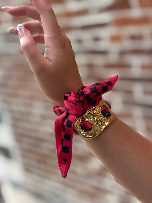 Red & Black Checkered Scarf Cuff Bracelet
