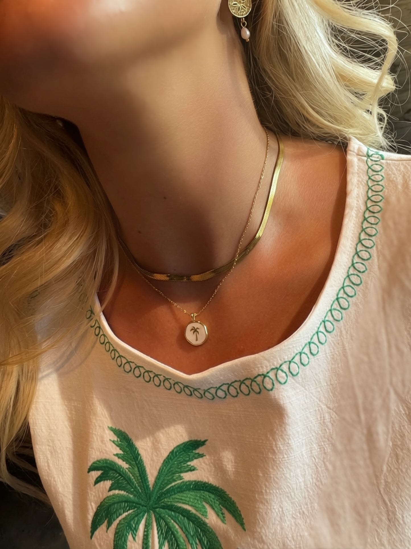 Gold Palm Tree Necklace | Coastal Beach Pendant Necklace | 18K Gold Plated Enamel Jewelry | Tropical Vacation Necklace Gift for Her