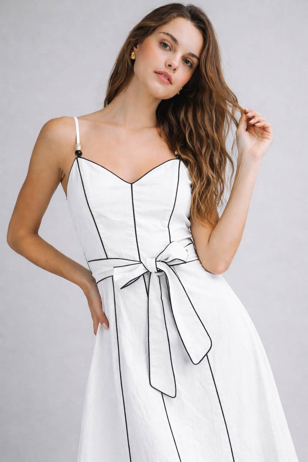 The Margot Contrast Piping Midi Dress
