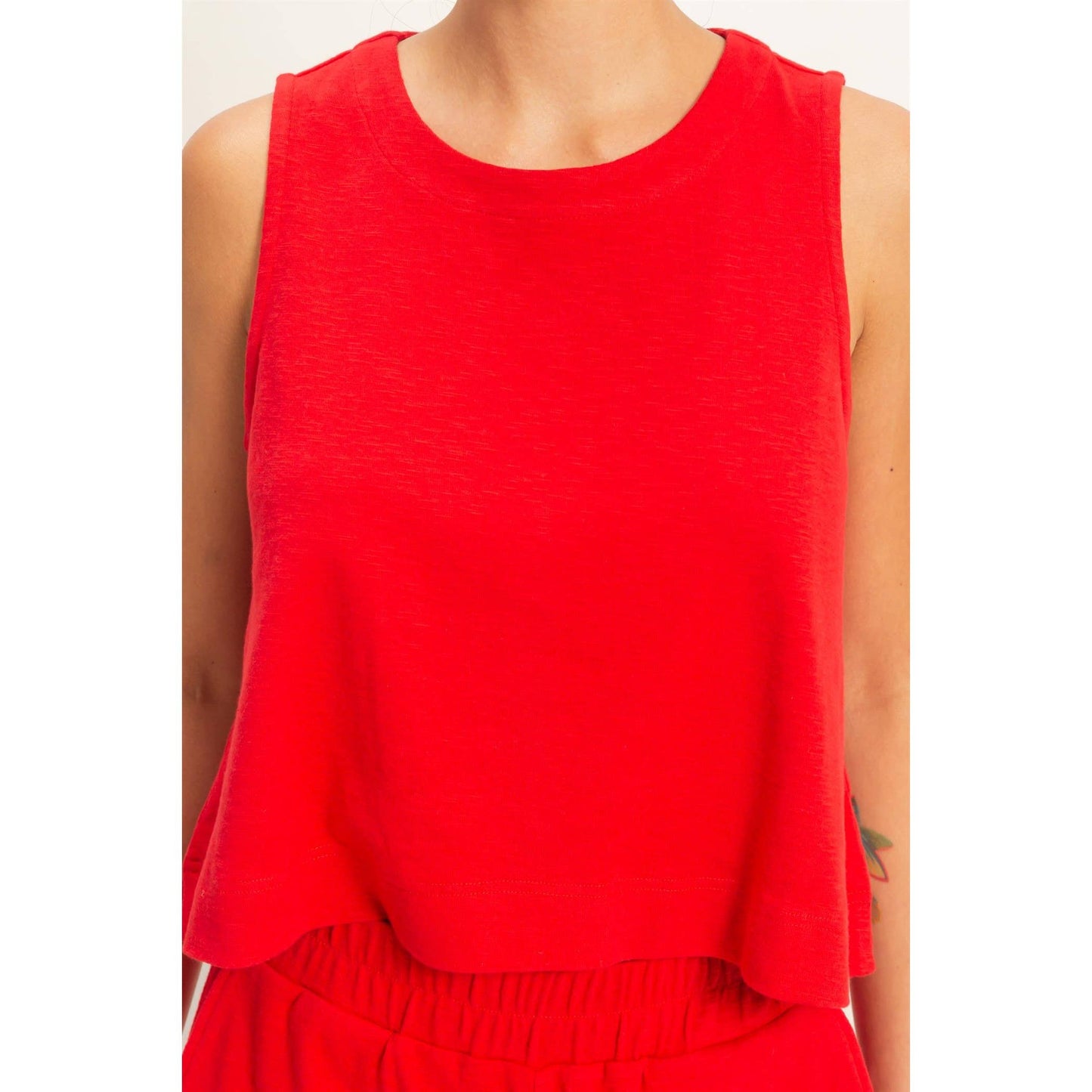 Red Relaxed Crop Tank | Sleeveless Boxy Top | Matching Set Tank