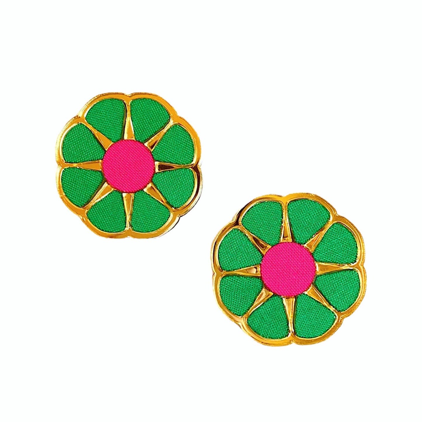 Spring Fling Earrings: Kelly Green & Pink Flower Statement Studs