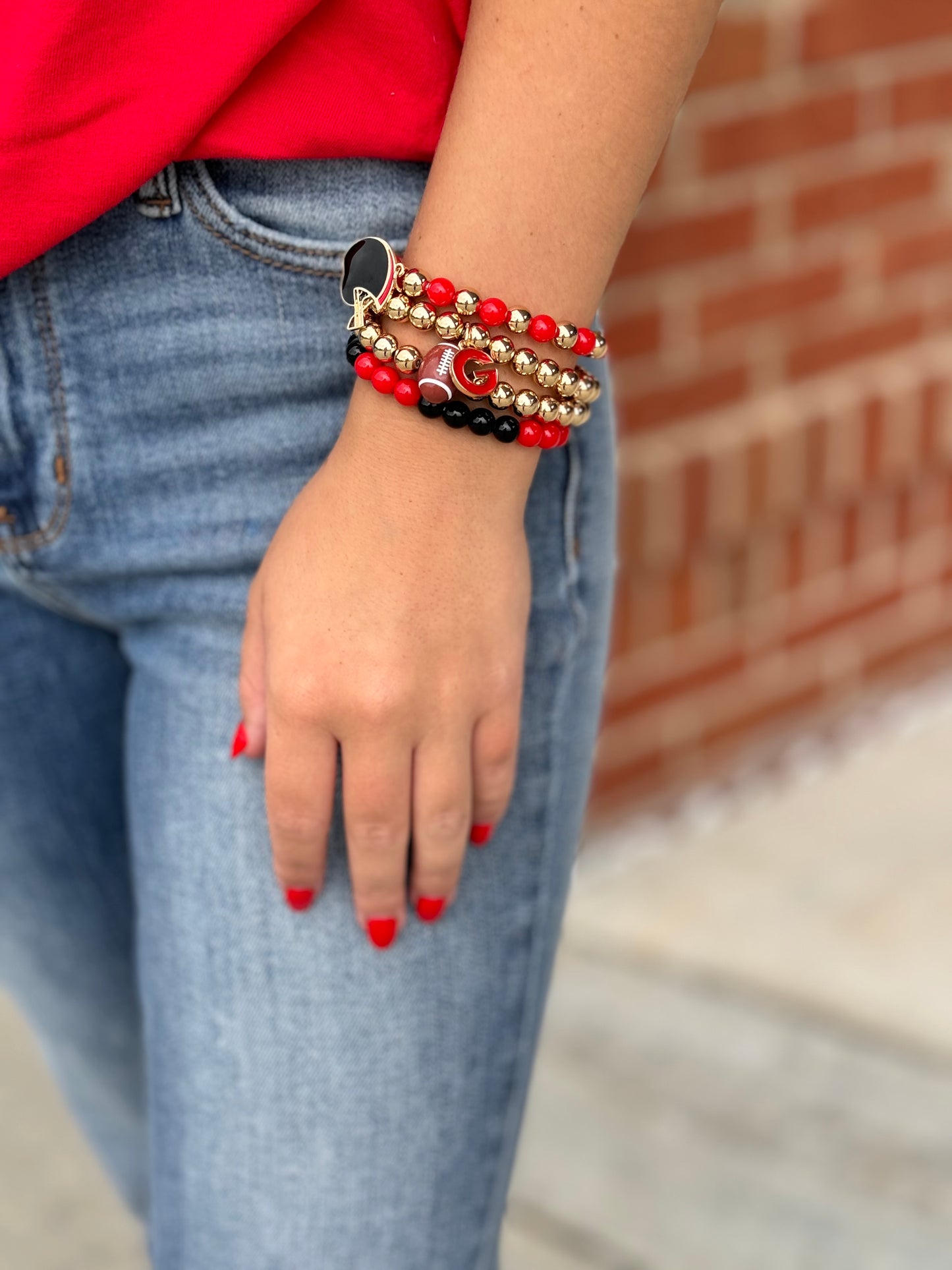 Red & Black Football Bracelet Stack