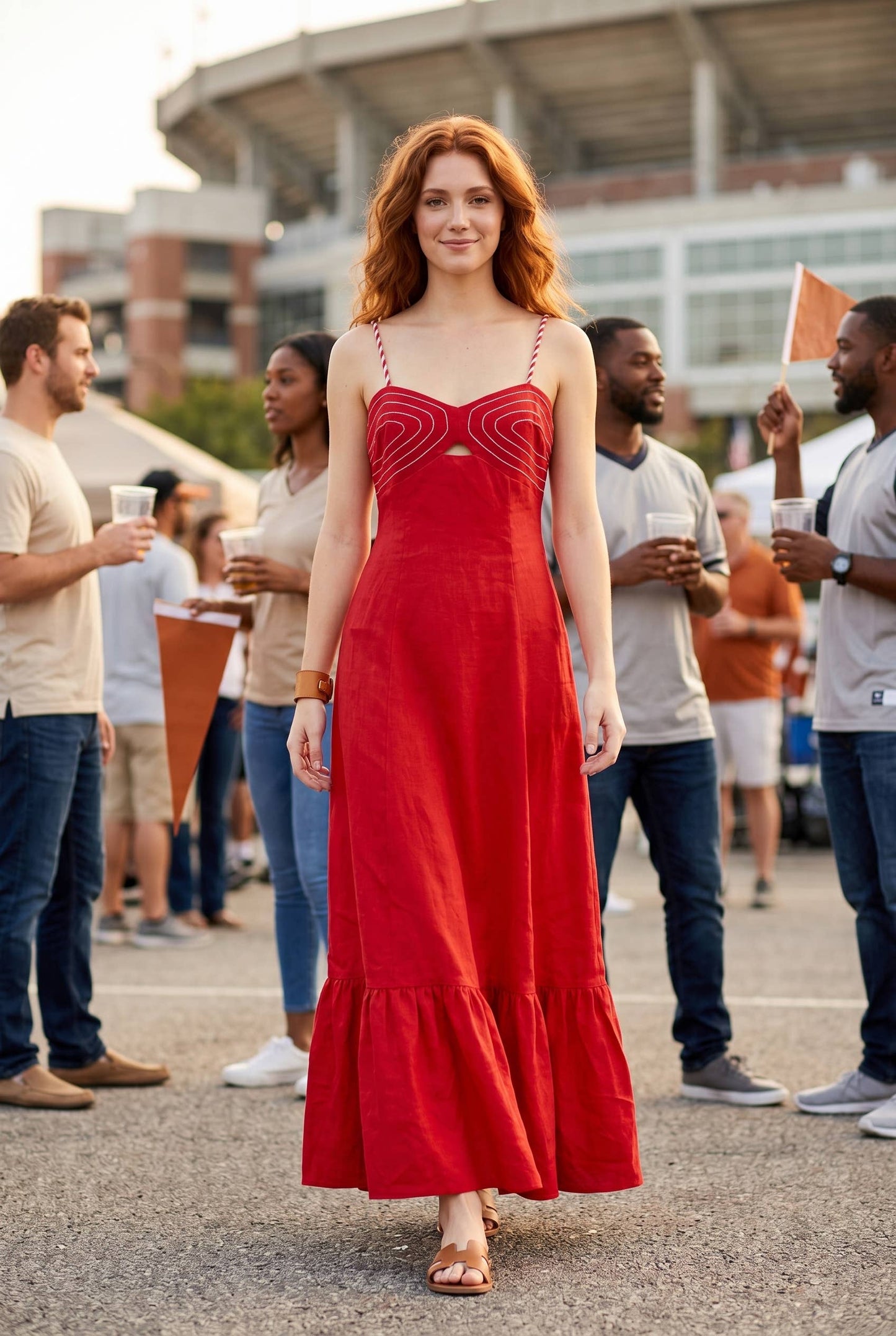 Corset inspired maxi dress with braided shoulder strap: ORANGE / L