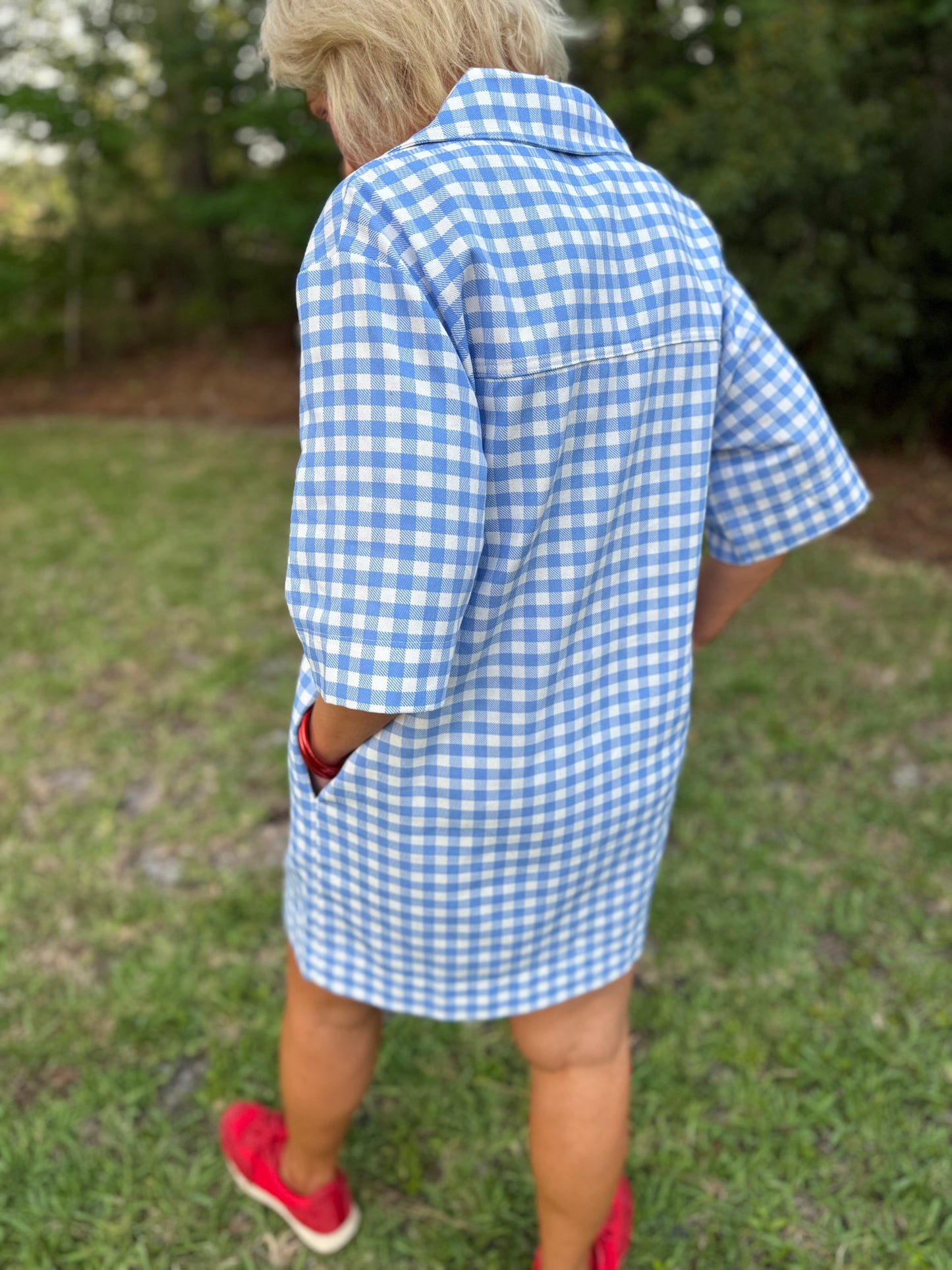 Liberty Blue Gingham Oversized Shirt Dress