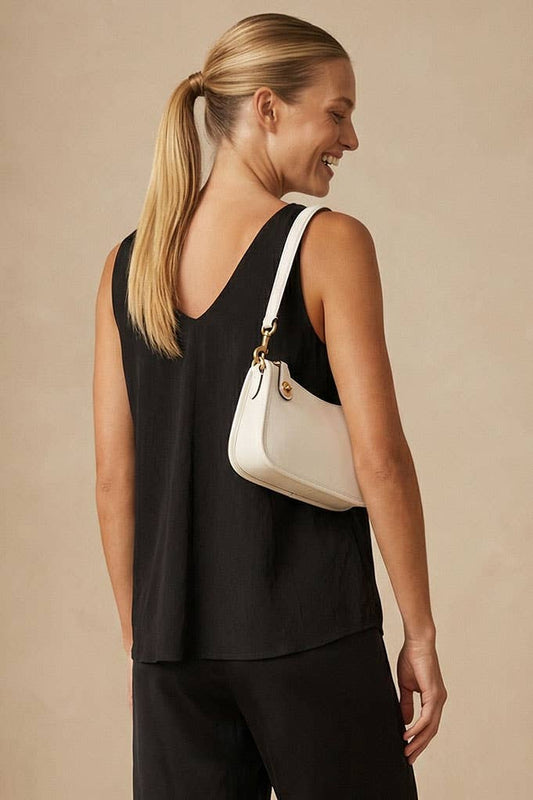 Lightweight Breezy Black Twisted Flower Tank Top