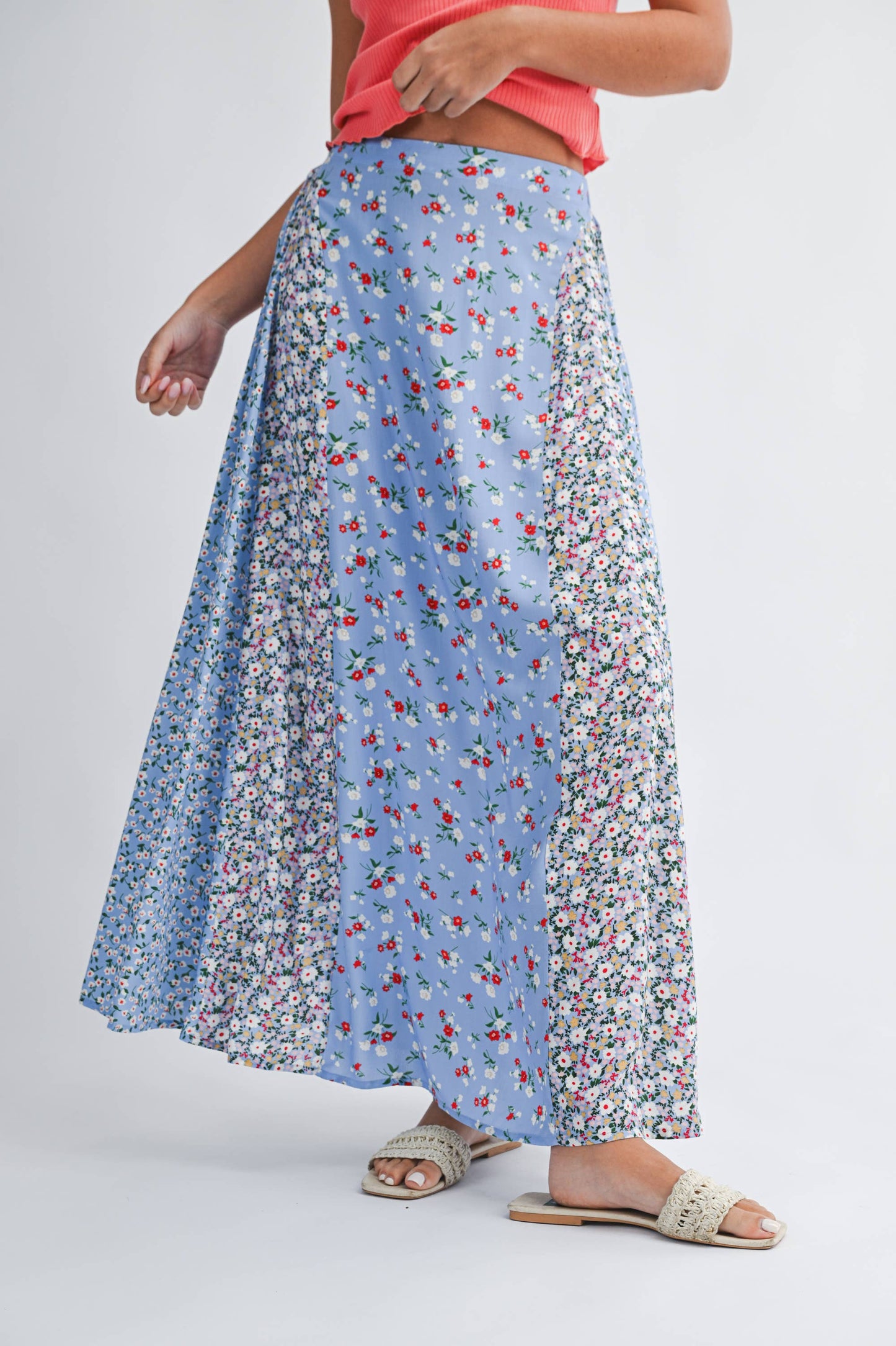 Azalea Afternoon Floral Maxi Skirt - Sky Blue