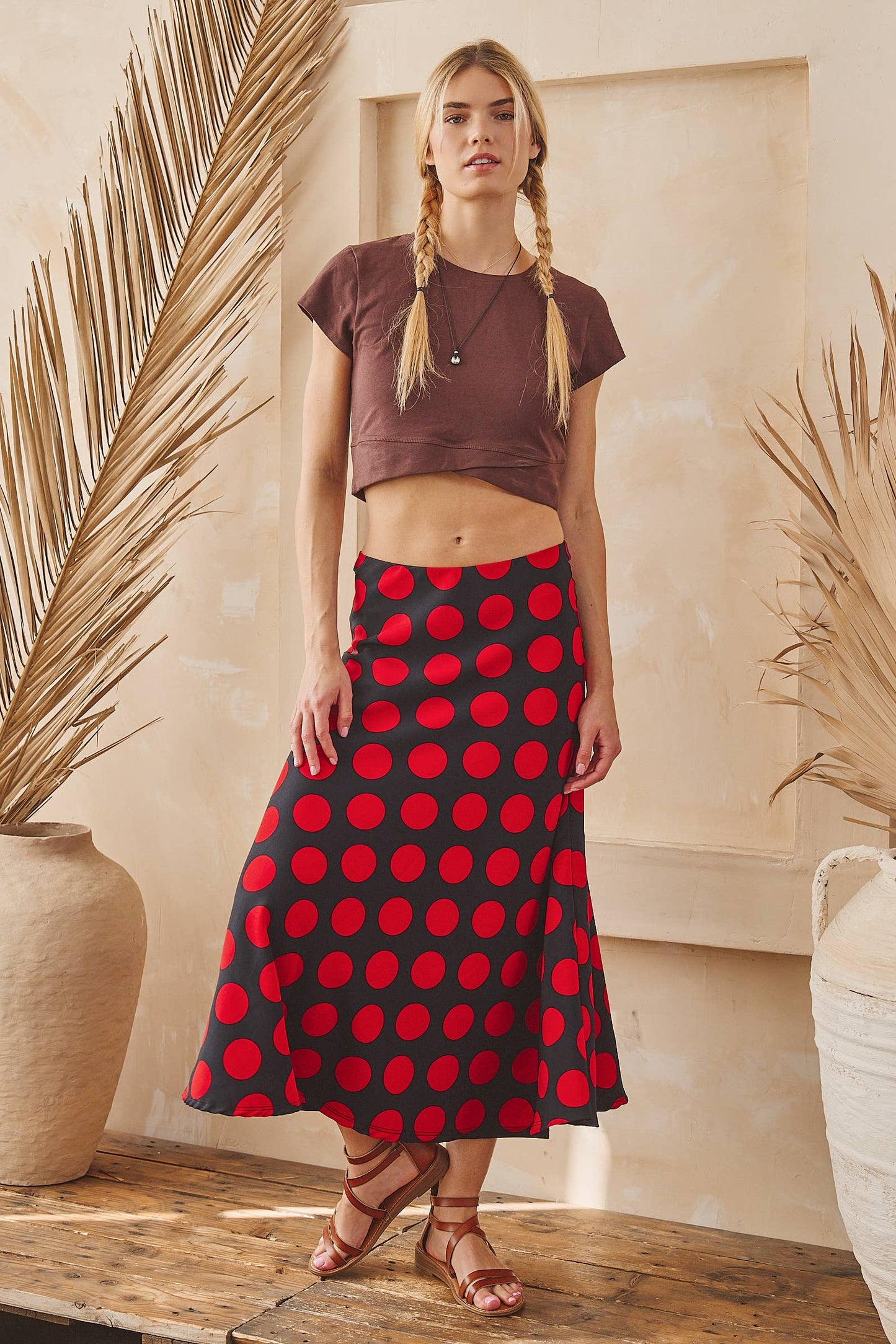 Red & Black Polka Dot Midi Skirt – Classic Statement Skirt