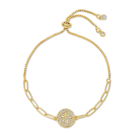 Bracelet Dollar de sable doré | Bracelet de cheville ajustable | Bijoux côtiers pavés de ZC | Cadeau bracelet coulissant plaqué or 18 carats pour femme