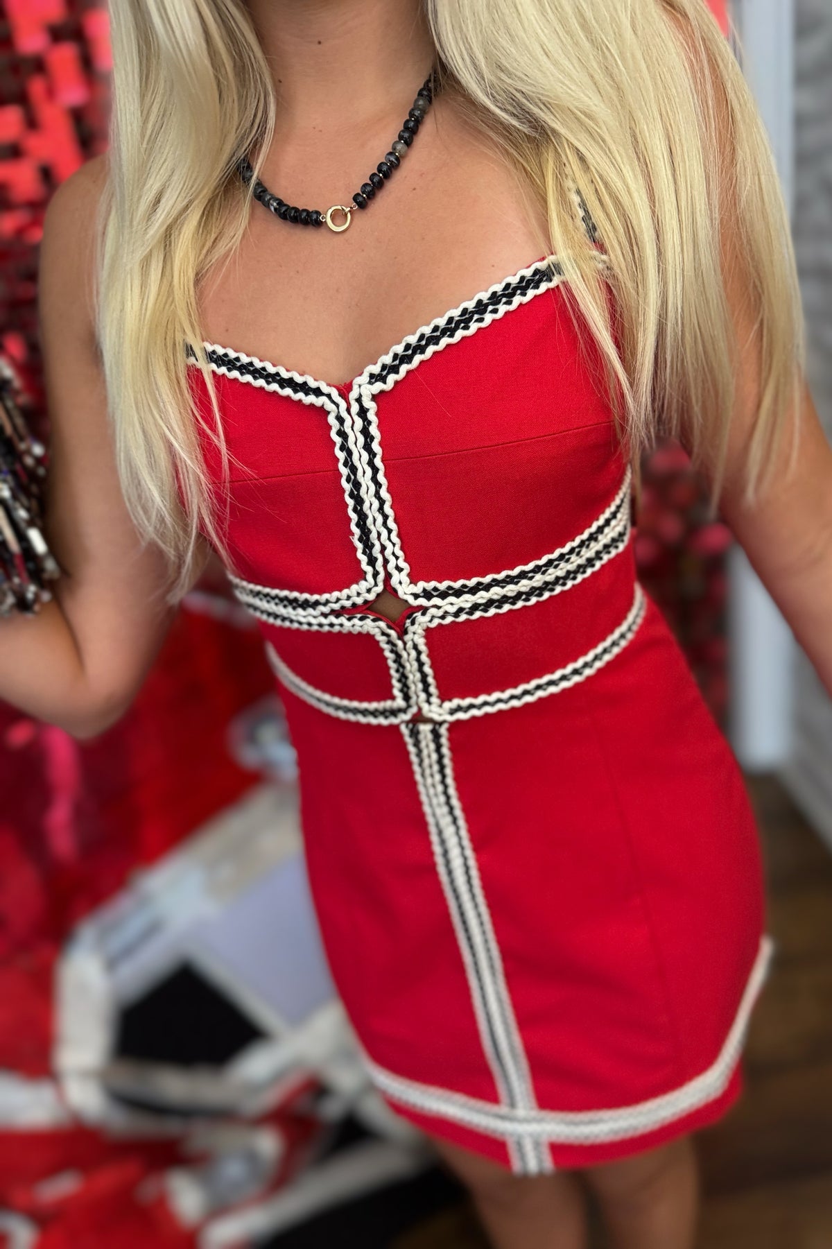 Stadium Sweetheart Contrast Trim Mini Dress
