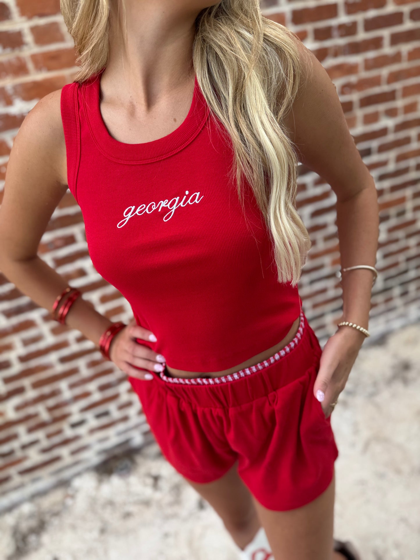 Georgia Embroidered Ribbed Tank Top