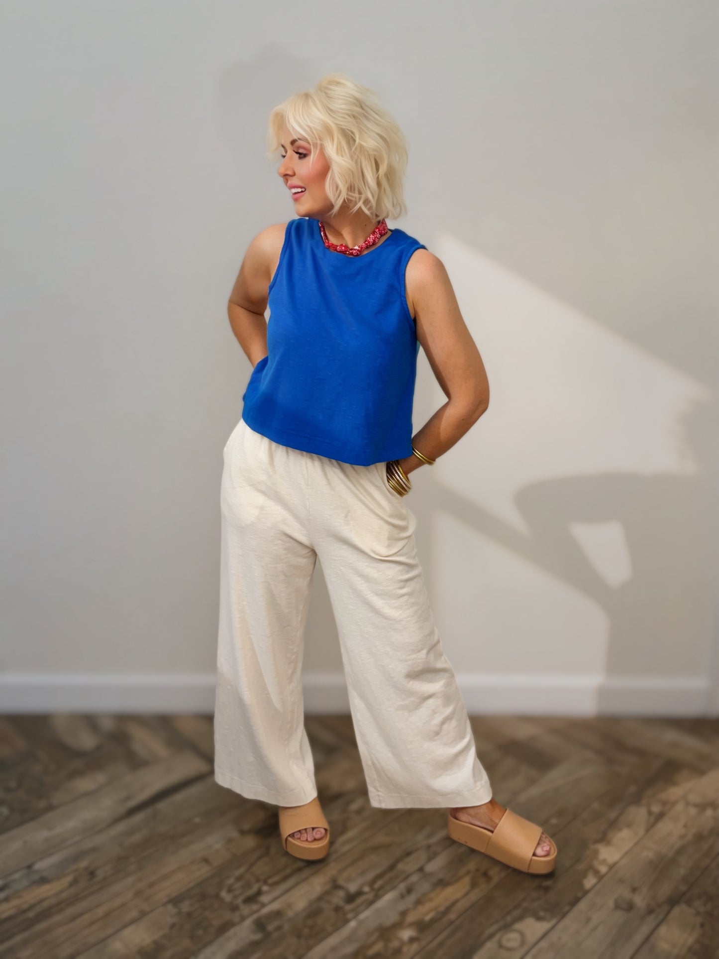 Blue Relaxed Crop Tank | Sleeveless Boxy Top | Matching Set Tank