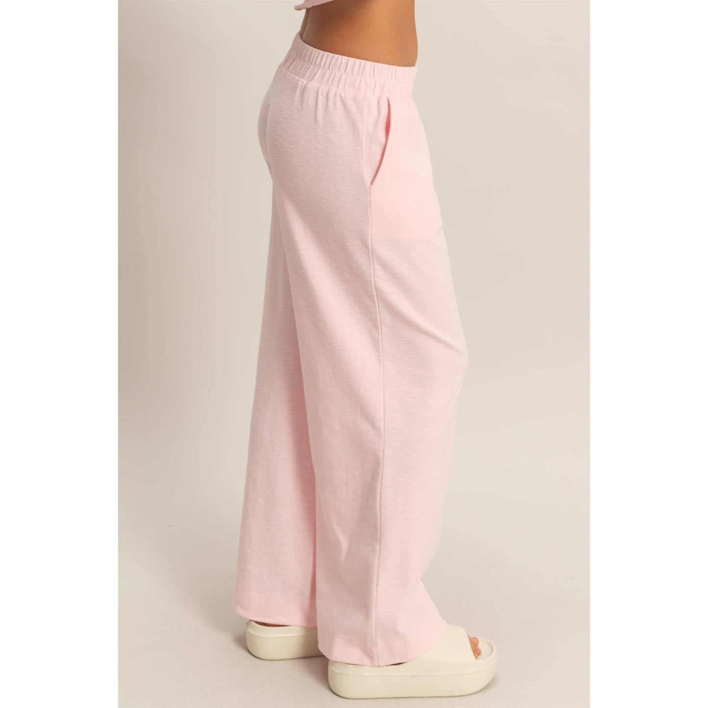 Pink Wide-Leg Lounge Pants | Elastic Waist Relaxed Fit Pants