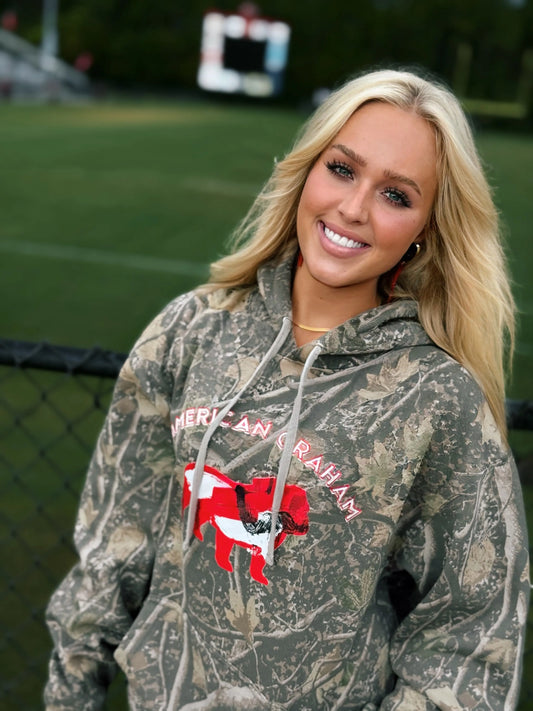 RED & BLACK ATTACK Abstract Bulldog Deadwood Camo Graphic Hoodie - American Graham Apparel American Graham Apparel