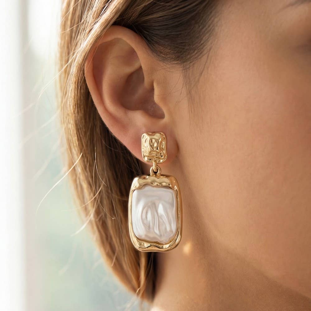 The Pearl Social: Metallic And Pearl Rectangle Stud Dangle Earrings