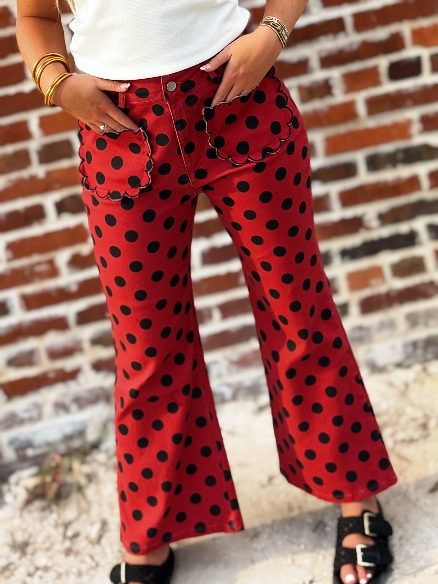 The Dottie Red Polka Dot Wide-Leg Pants