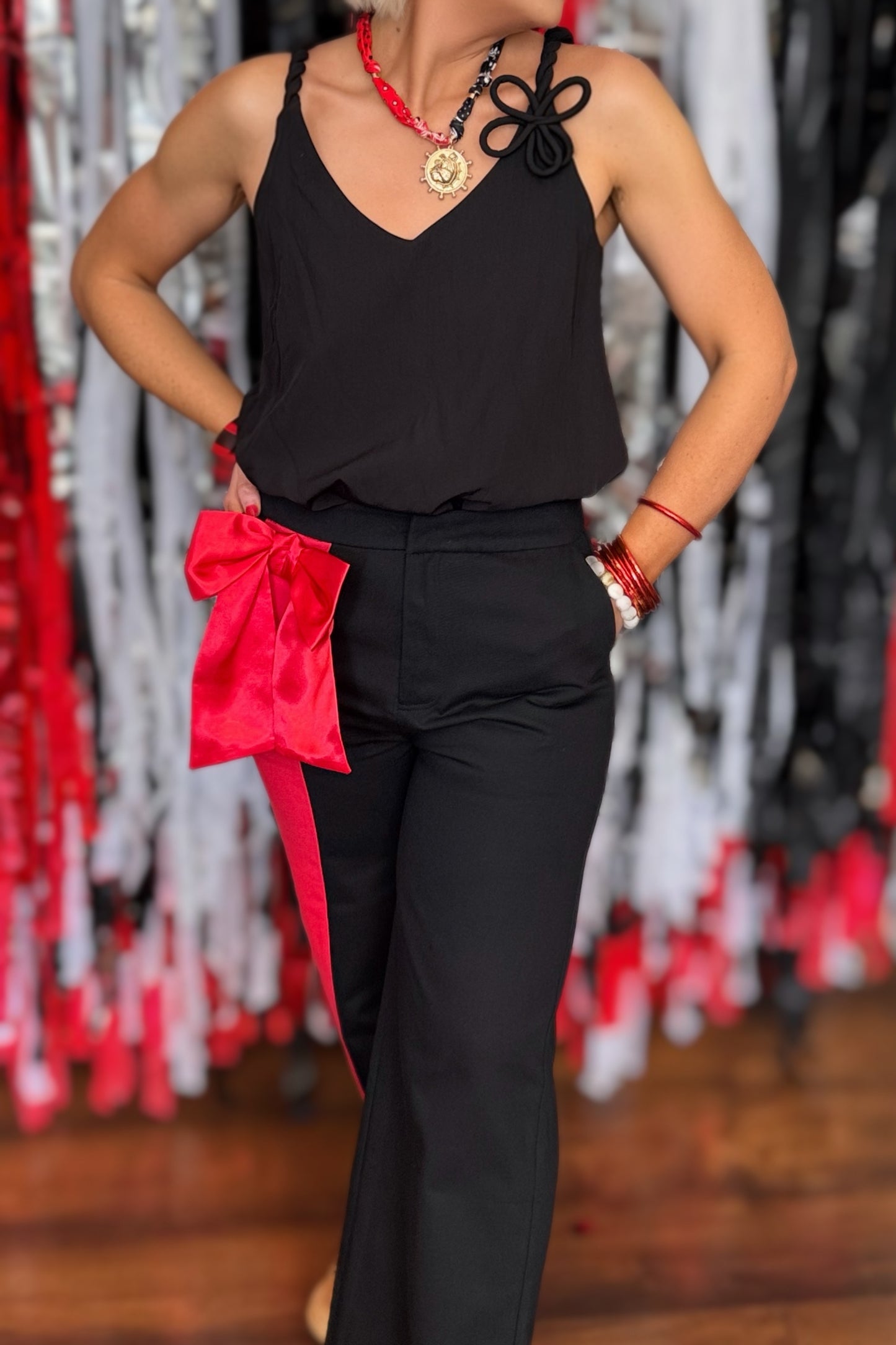 Bow Down Side-Stripe Wide-Leg Pants