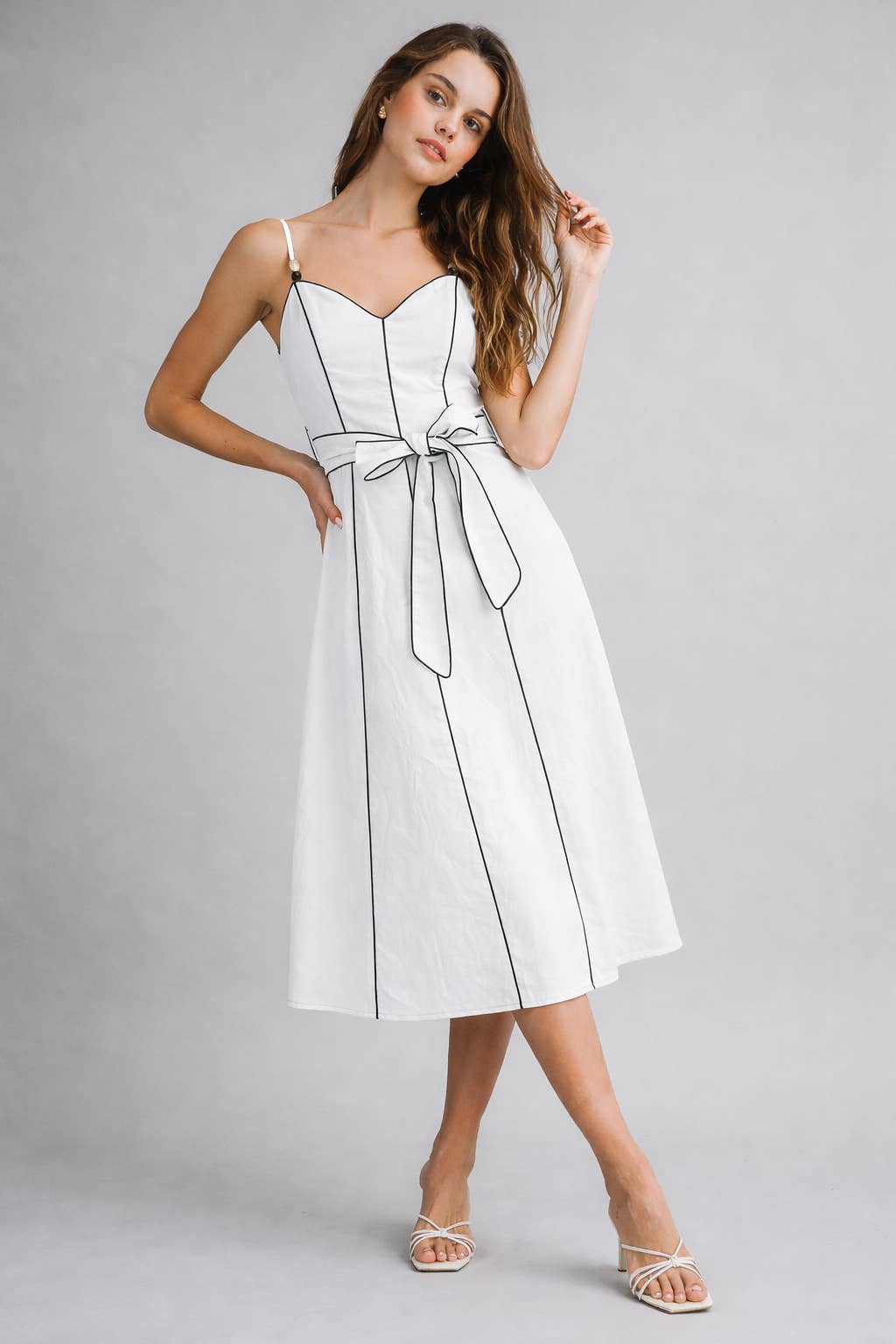 The Margot Contrast Piping Midi Dress