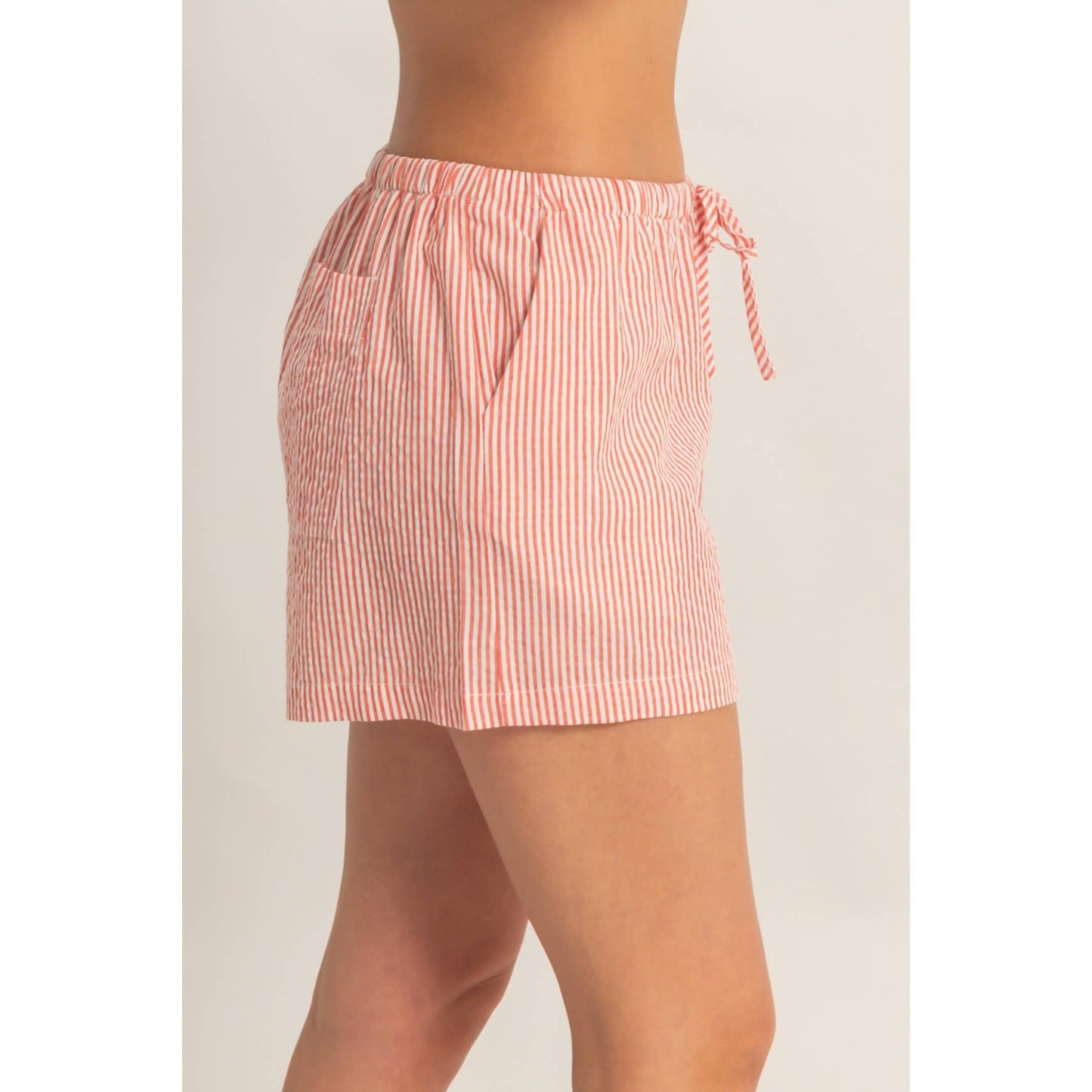 Red Stripe Drawstring Lounge Shorts for Women | Lightweight Summer Shorts