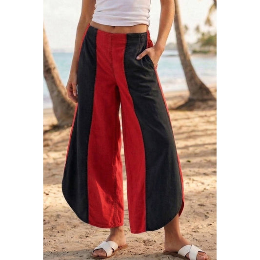 Game Day Tulip Washed Denim Relaxed Fit Jean: RED/BLACK / S-M-L-XL(2-2-2-1)