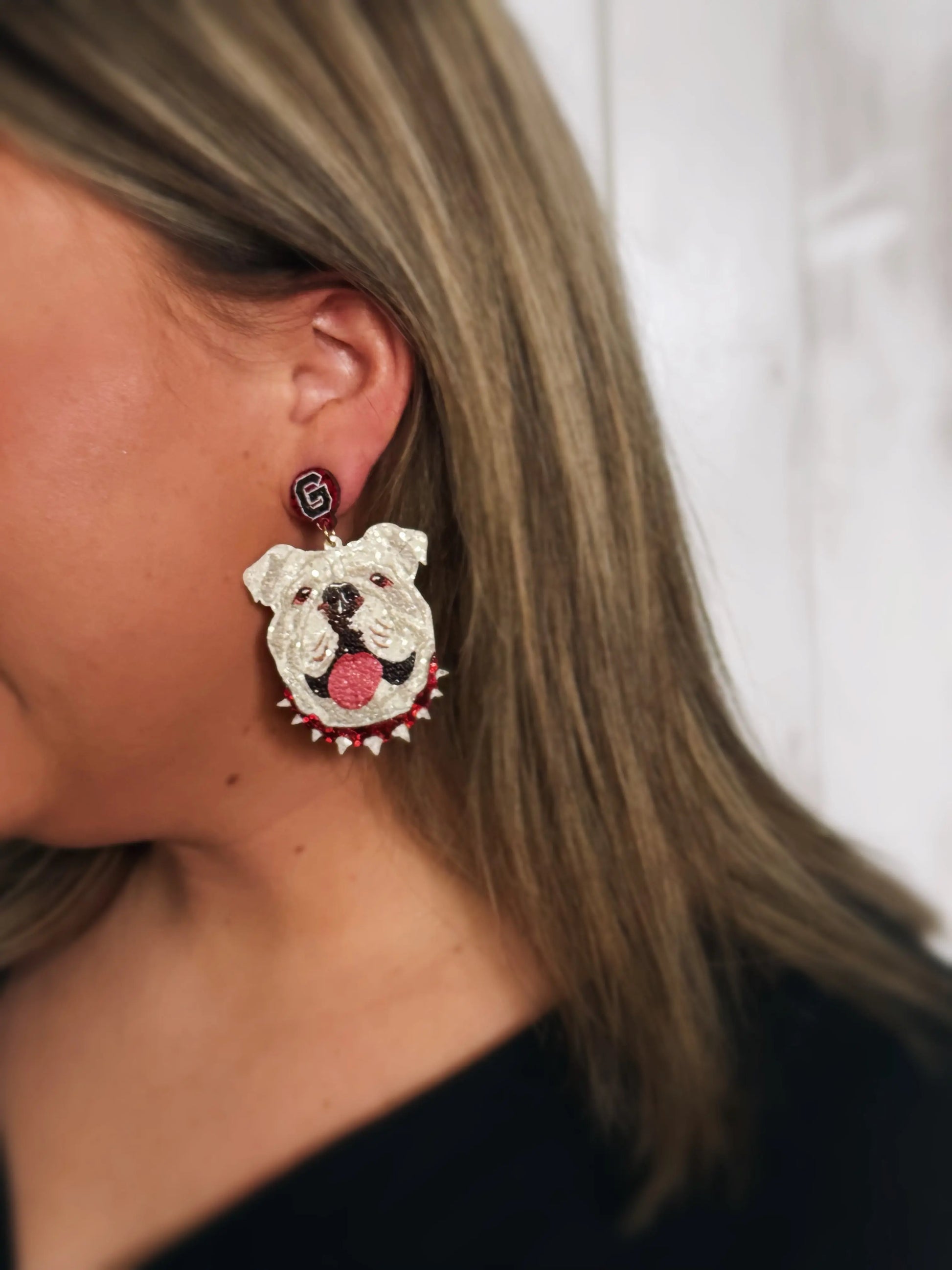 Between The Hedges Bulldog Earrings American Graham Apparel