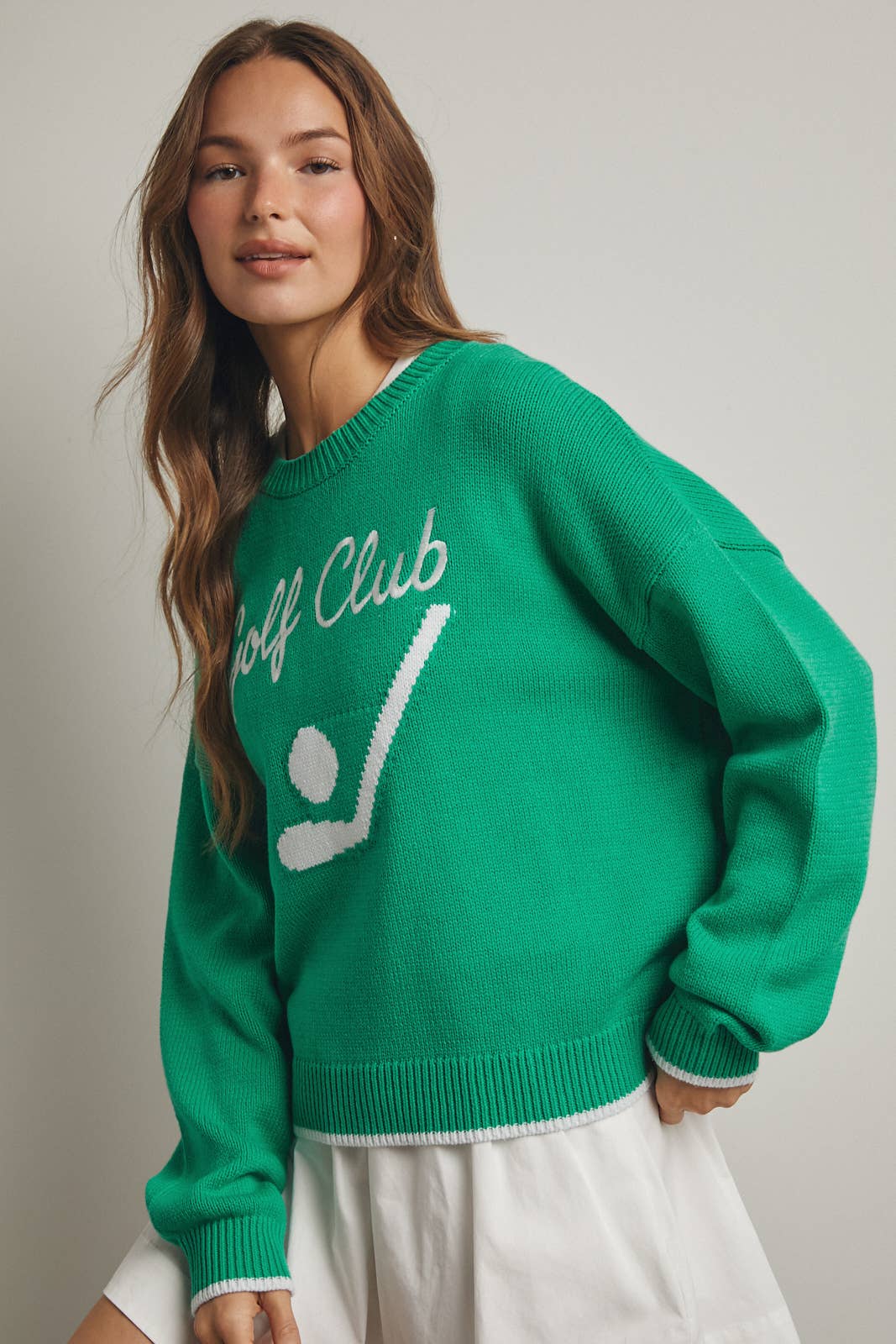 Fairways and Fun Days Green & White Golf Club Knit Sweater
