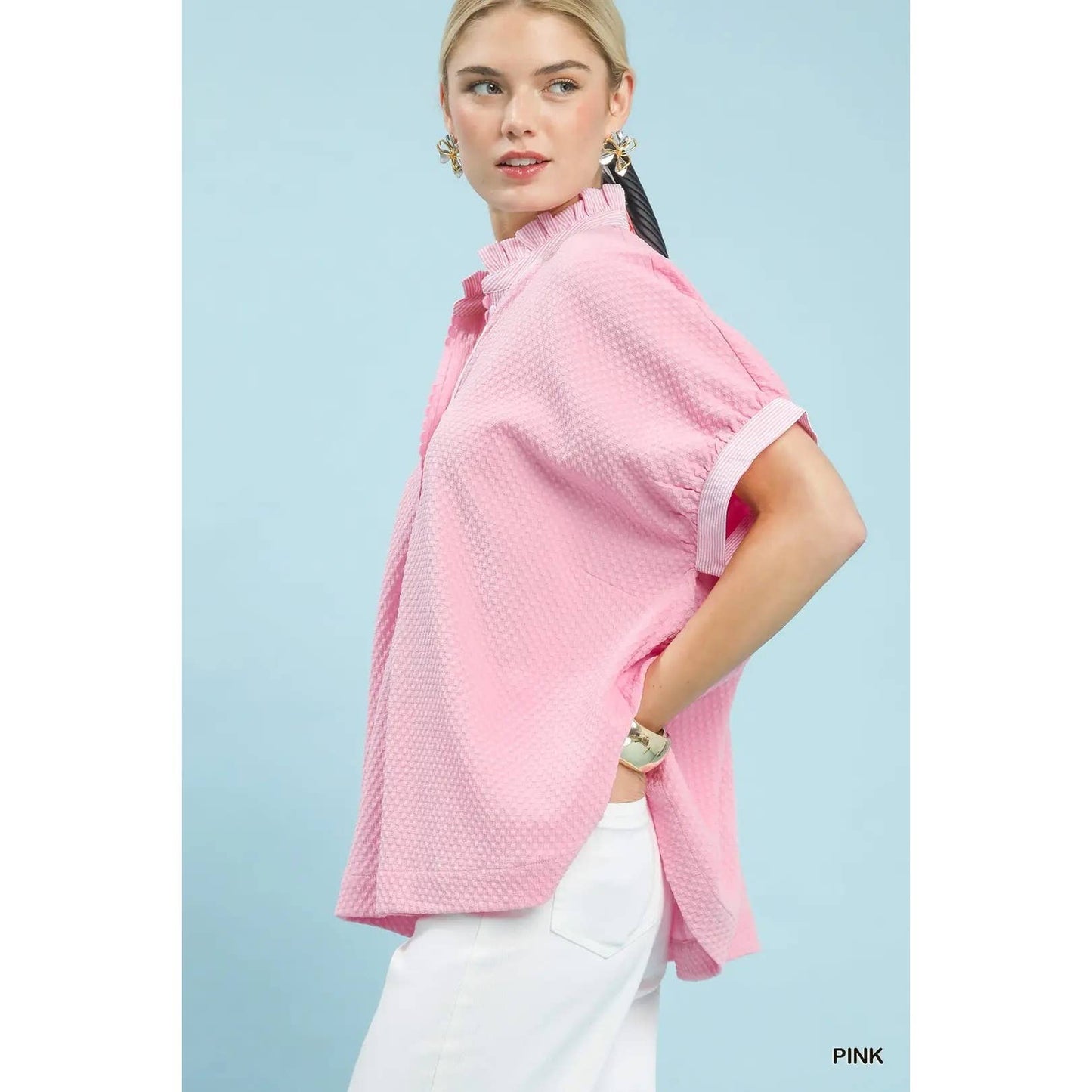 Bloom & Swoon Peony Powder Pink Textured Jacquard Top
