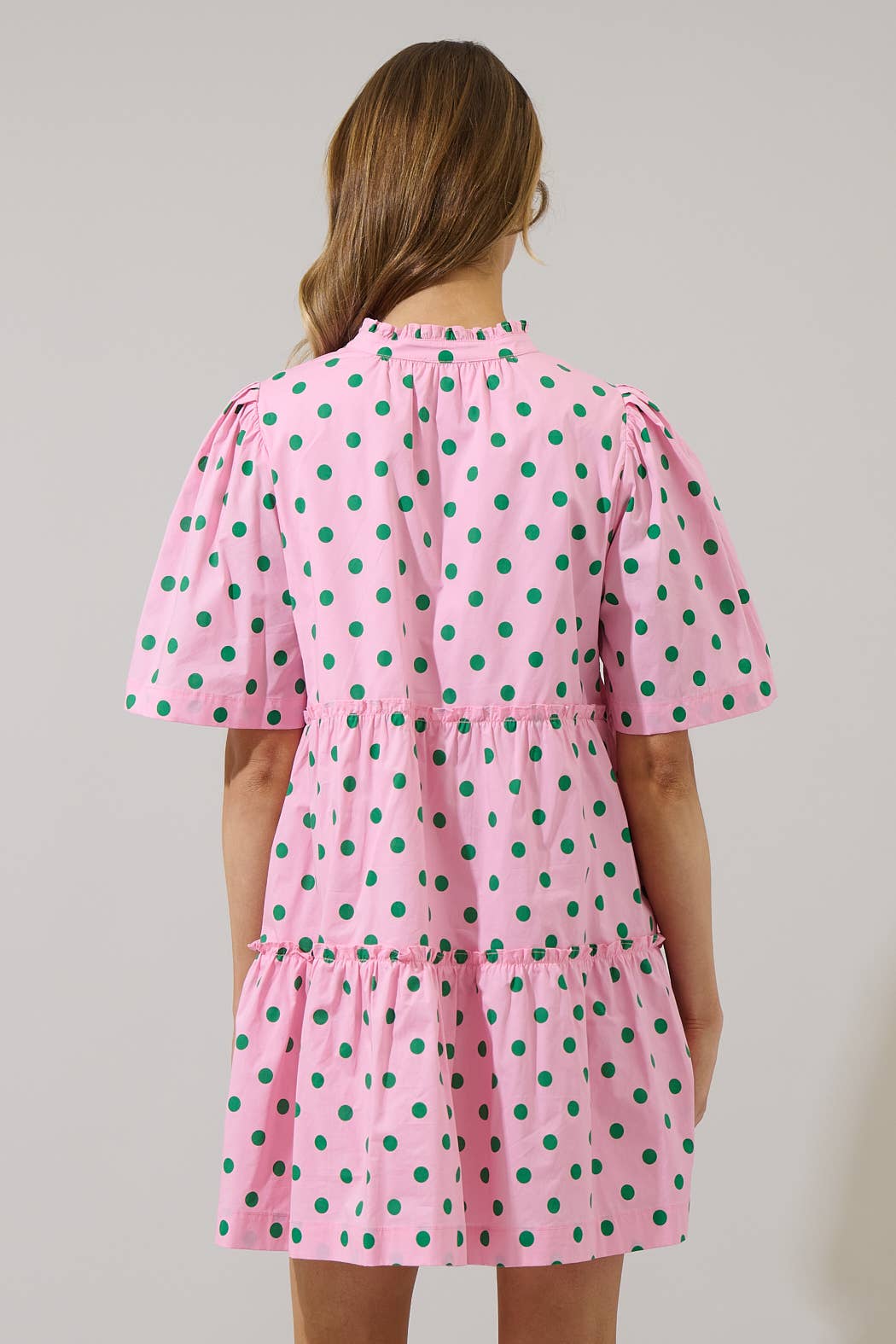 The Clubhouse Cutie Green Dot Dixie Split Neck Shift Dress