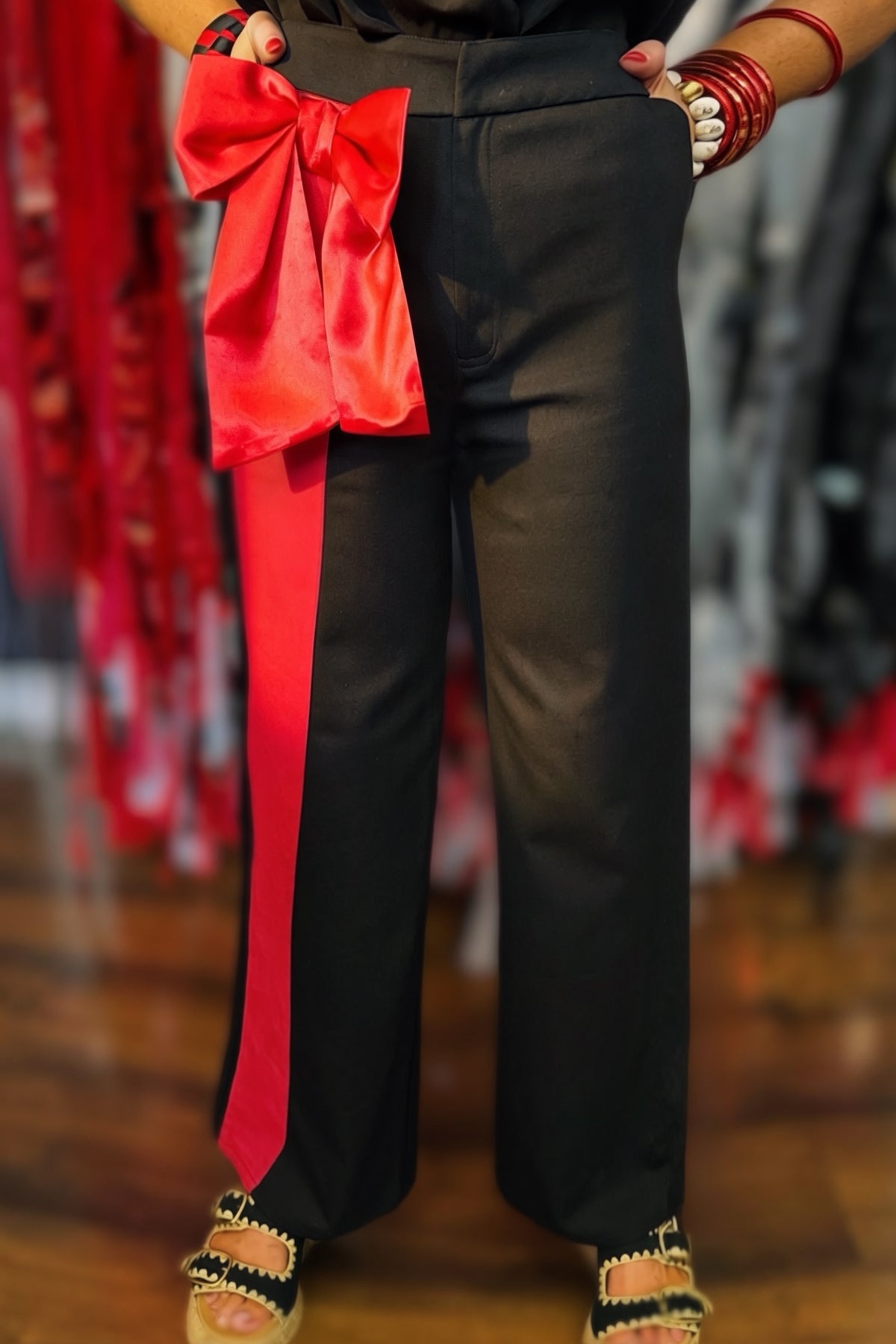 Bow Down Side-Stripe Wide-Leg Pants