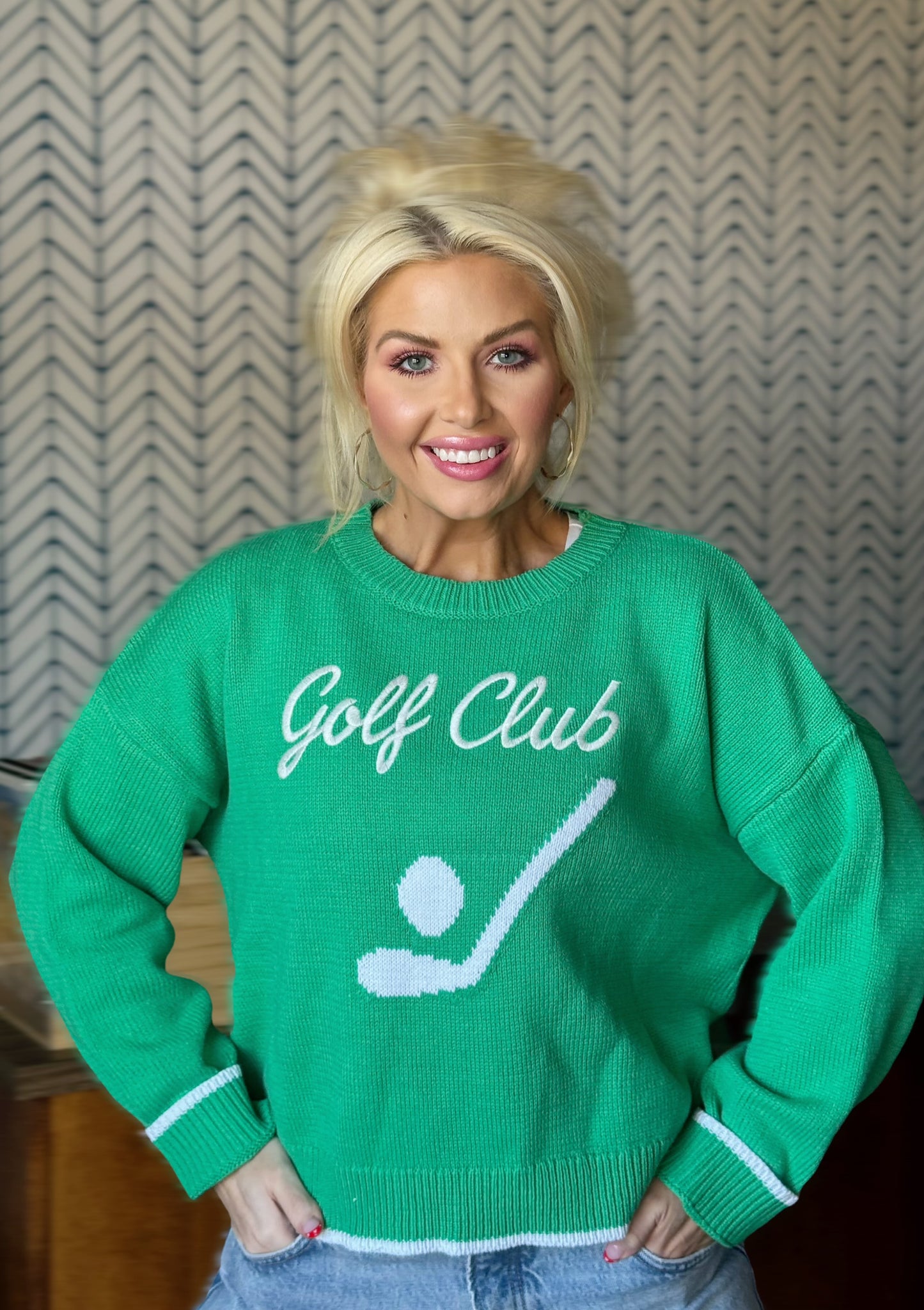 Fairways and Fun Days Green & White Golf Club Knit Sweater