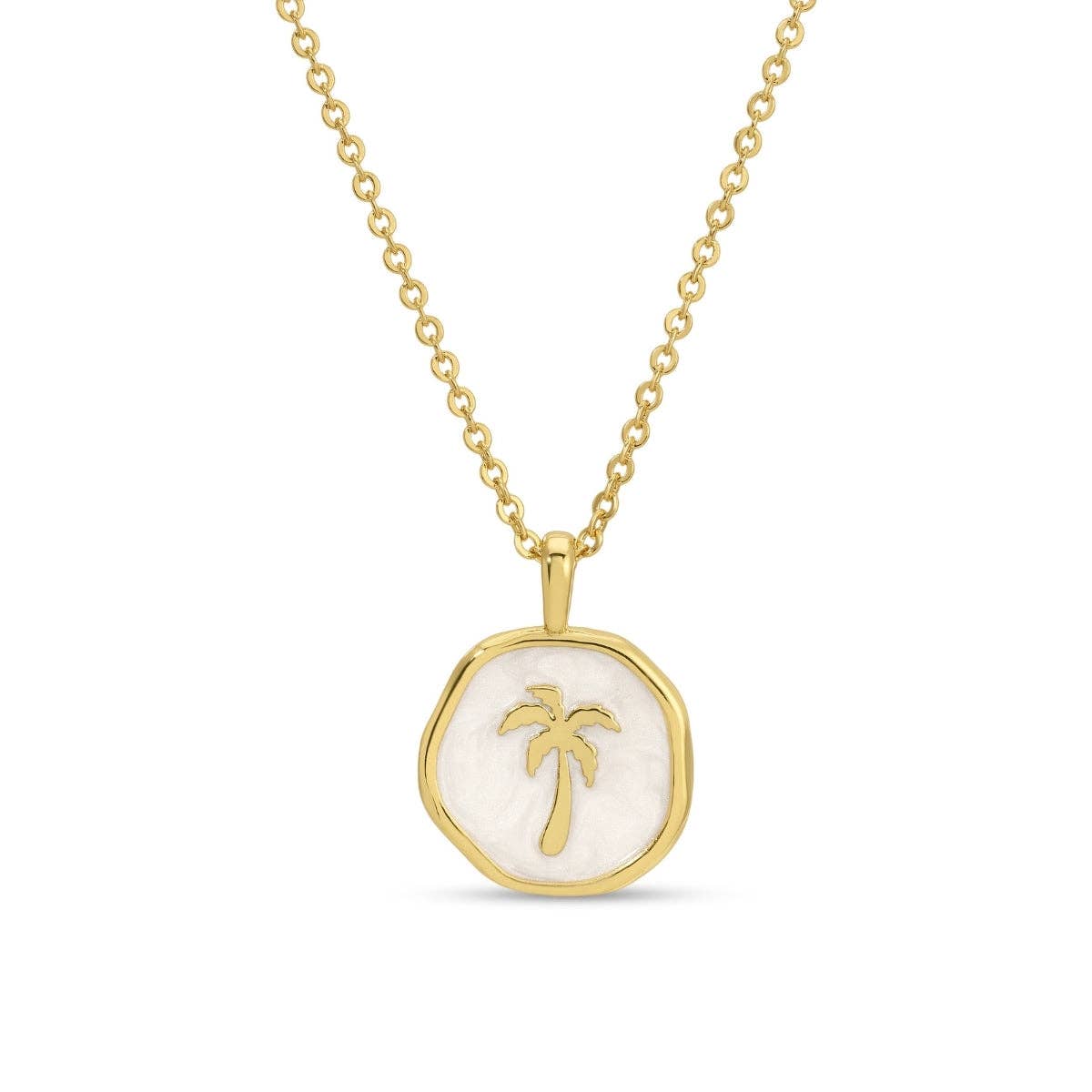gold palm tree necklace white enamel pendant coastal beach jewelry dainty gold necklace women