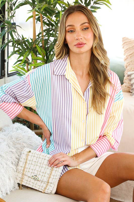 Properly Striped Long-Sleeve Multi Striped Spring Relaxed Button Down Shirt