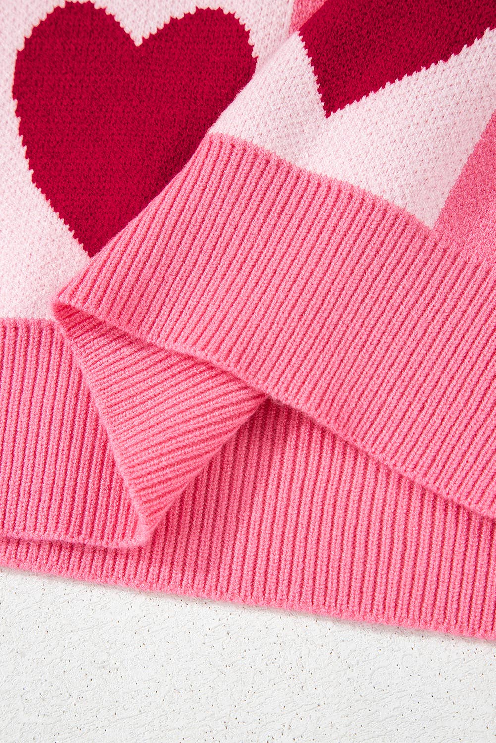 First Love Pink Heart Checkered Pattern Valentine Crew Neck Sweater