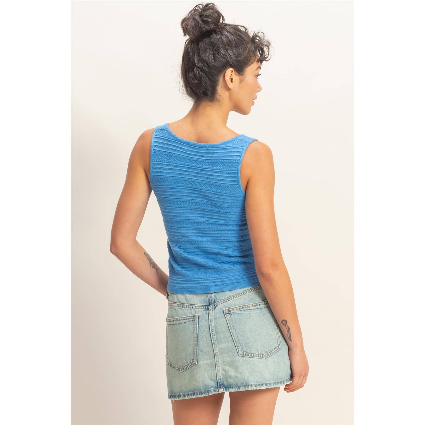 Himmelblaues, strukturiertes Strick-Tanktop mit Rundhalsausschnitt | Figurbetontes geripptes Tanktop | Unverzichtbares Basic für jeden Tag für Damen