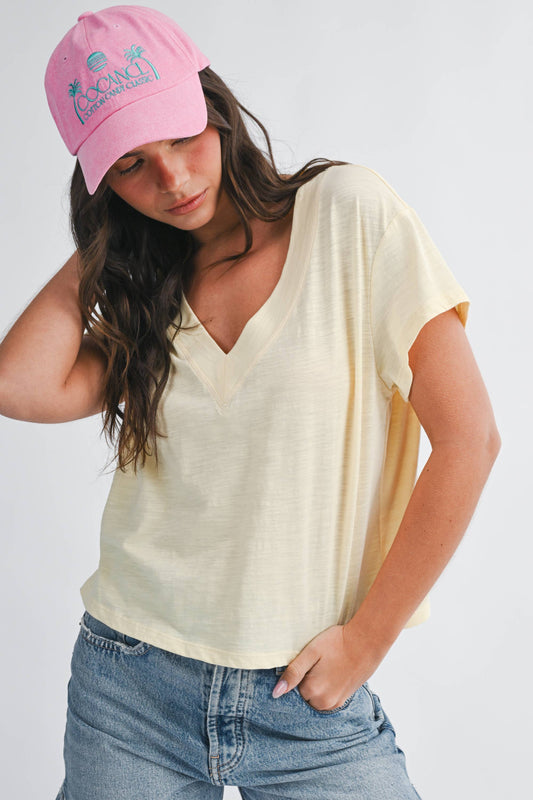 Buttercream Yellow V-Neck Cropped T-Shirt
