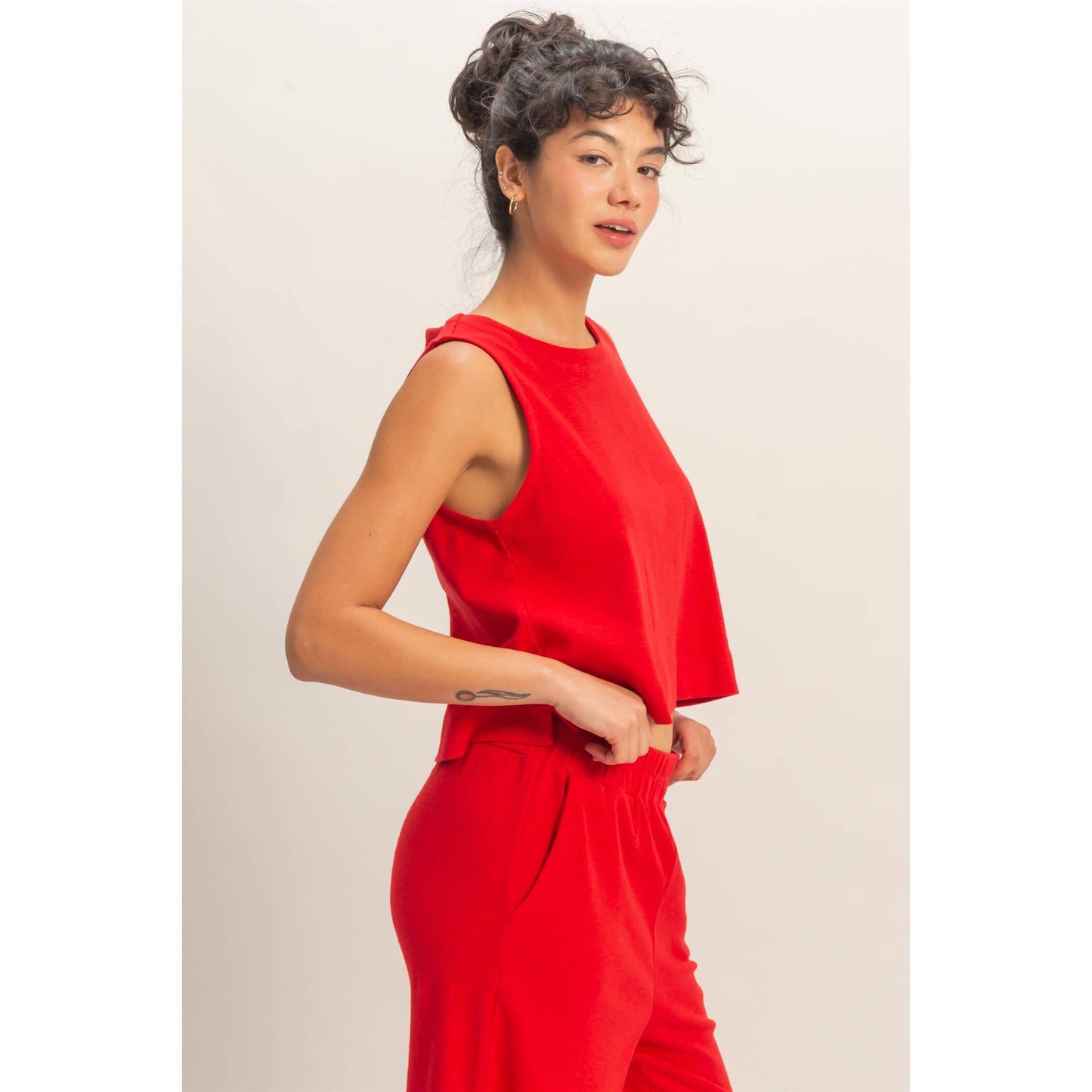 Red Relaxed Crop Tank | Sleeveless Boxy Top | Matching Set Tank