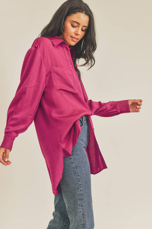 Magenta Oversized Button-Down Tunic Shirt