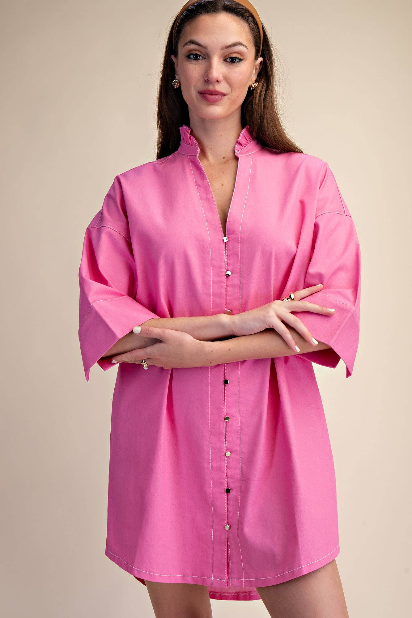 Pink Sugar Ruffle Collar Shirt Dress