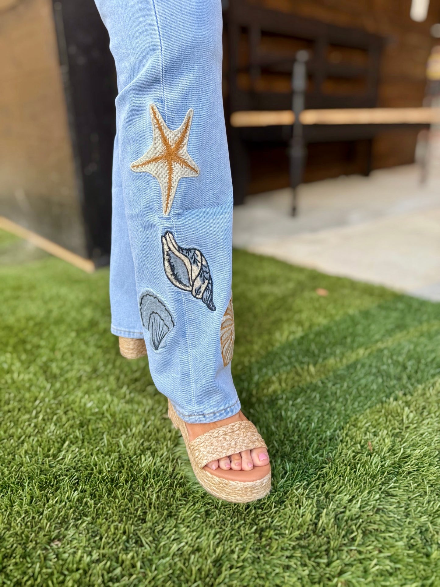 91804P Ocean Jeans mit geradem Bein und Stickerei: HELLBLAU / S-M-L (2-2-2)