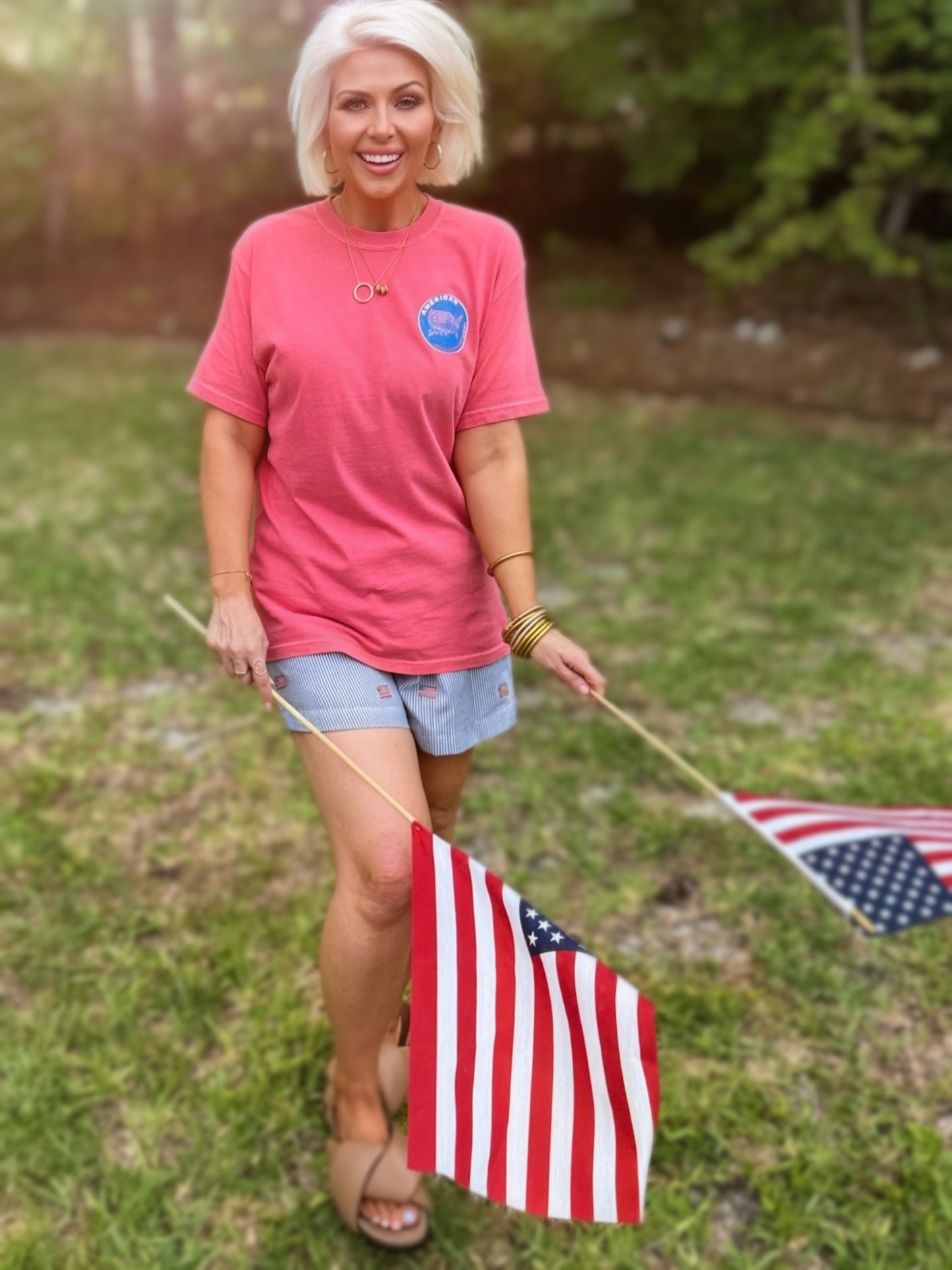 Land of the Free Dog Patriotic Graphic T-Shirt | American Graham Apparel | USA Flag Dog Tee