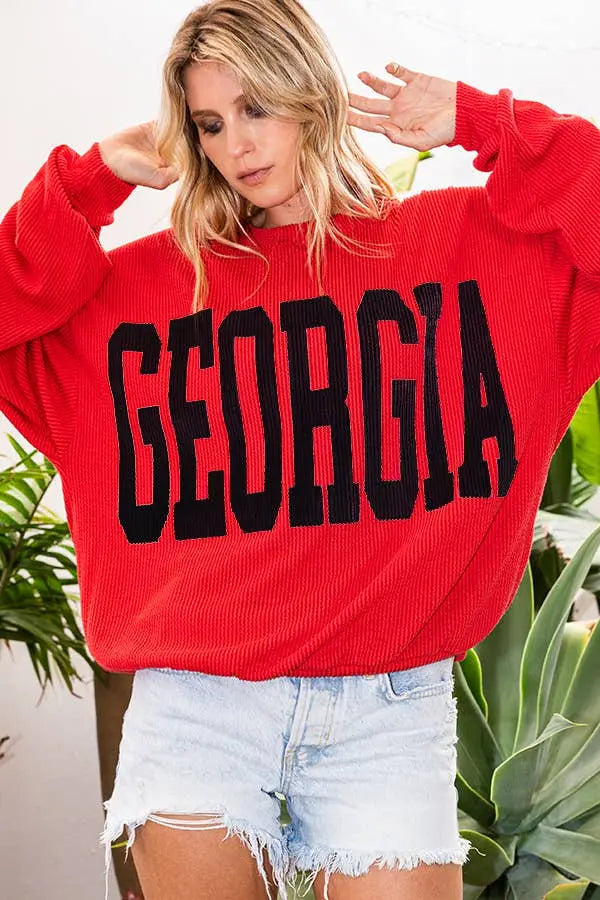 T1770C  Georgia Comfy Oversize Graphic Sweatshirt, Gameday: RED/BLACK / S-M-L (2-2-2) BUCKETLIST