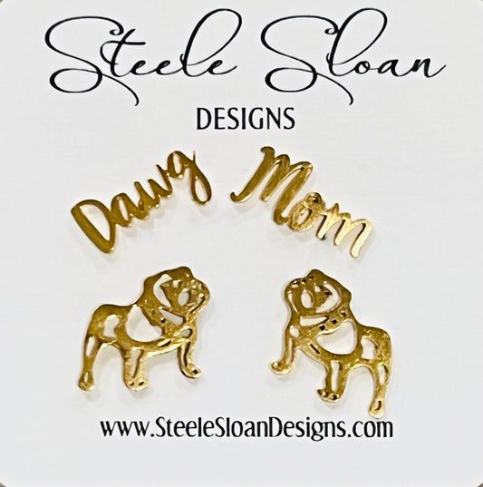 Dawg Mom & Bulldog Stud Earring Set